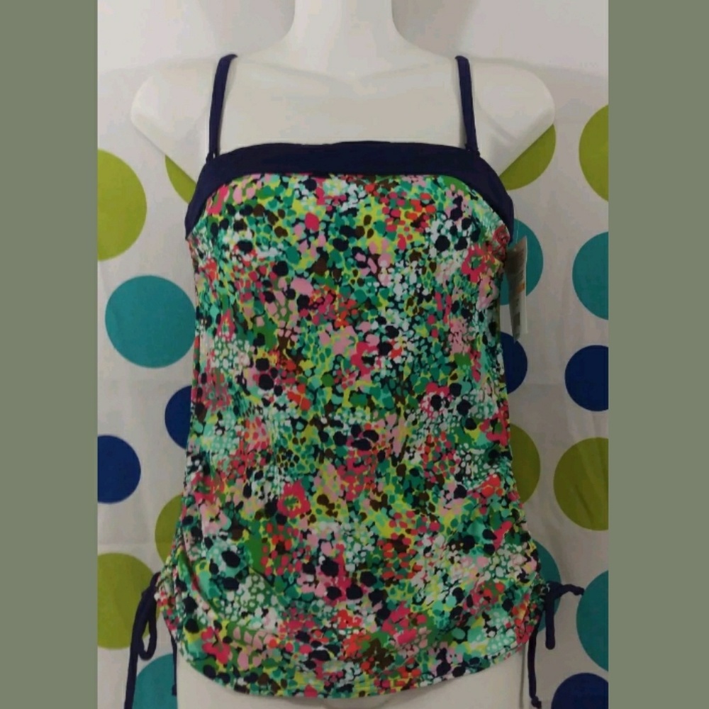 24th & Ocean Tankini Top Multicolored Ruched Small